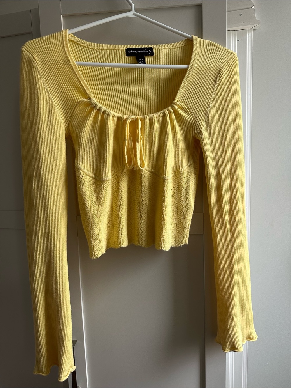 Urban Planet Yellow Ribbed Tie-Front Long Sleeve Top
